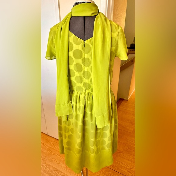 Sara Campbell Black Polka Dot Under Sheer Lime Green Fit & Flare Dress Sz 10 - Picture 8 of 11